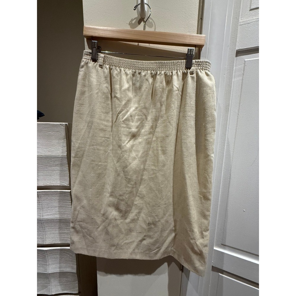 Alfred Dunner Vintage Beige Elastic Waist Pencil Skirt Made in USA Size 10
